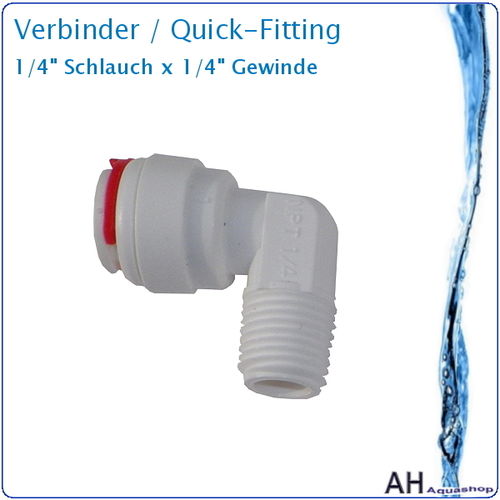 Verbinder / Fitting 1/4" x 1/4" - Winkel 90°, Quick-Anschluss