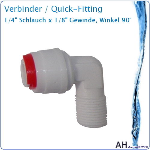Verbinder / Fitting 1/4" x 1/8" - Winkel 90°, Quick-Anschluss